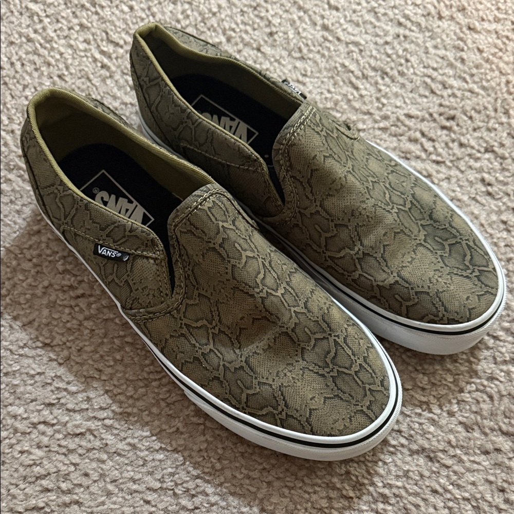 Vans Khaki Patterned Slip-On Loafers